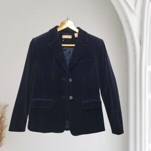 Kate Hill jacket women's size 2p 2 petite dark blue velour Velvet like l…